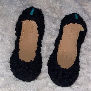 Limited Edition Tieks Black Textured Flats with Teal Detail